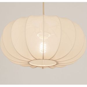 Luxe beige lampion hanglamp van stof in japandi stijl