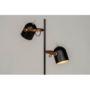 Zwarte 2-lichts vloerlamp met goud en details van leer