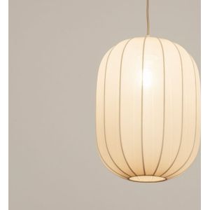 Lampion hanglamp van beige stof in ovale vorm