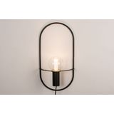 Aparte, grote, ovale wandlamp uitgevoerd in een mat zwarte kleur, geschikt voor vervangbaar led.