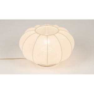 Japandi tafellamp lampion van luxe beige stof