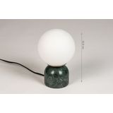 Scandinavische tafellamp van groen marmer met witte bol van glas
