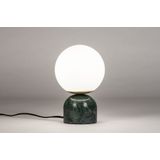 Scandinavische tafellamp van groen marmer met witte bol van glas