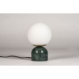 Scandinavische tafellamp van groen marmer met witte bol van glas