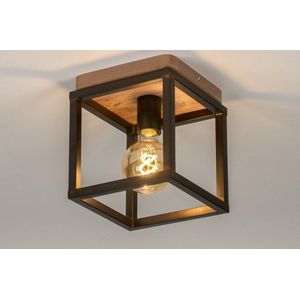 Vierkante industriÃ«le plafondlamp van old metal en hout