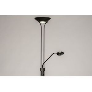 Led uplighter met leeslamp in het zwart en dimbaar met de dimmers op het armatuur