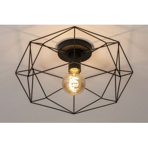 Zwarte draadlamp voor aan het plafond in hexagon vorm