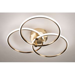 Moderne led plafondlamp die bestaat uit drie cirkels in goud, dimbaar zonder dimmer