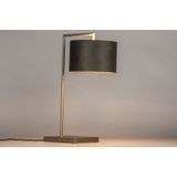 Strakke tafellamp met luxe lampenkap van fluweel in grijs met zilveren binnenkant