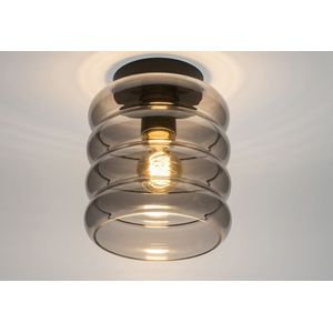 Retro plafondlamp met koker van rookglas