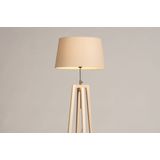 Blankhouten vloerlamp Tripod met beige kap