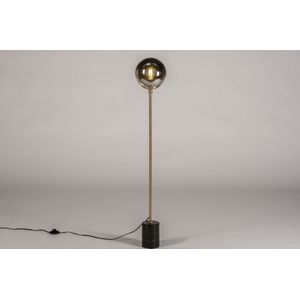 Gouden staande lamp met bol van rookglas