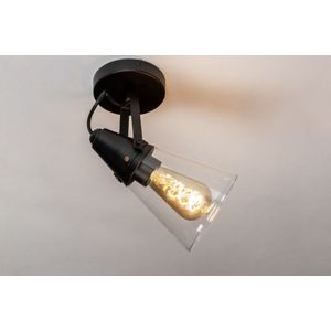 Hippe, mat zwarte plafondlamp/wandlamp voorzien van helder glas, geschikt voor led.