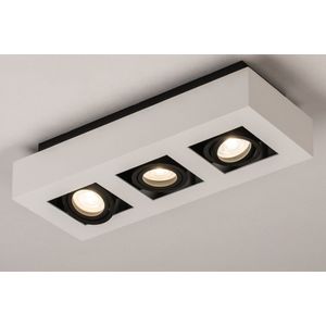 Zwart-witte, moderne plafondlamp voorzien van drie spots geschikt voor vervangbaar led.
