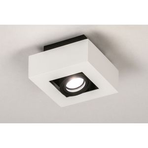 Zwart-witte, moderne plafondlamp voorzien een spot geschikt voor vervangbaar led.