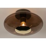 Ronde plafondlamp van bruin glas met detail in messing/goud