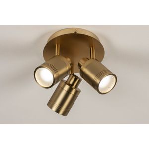 Ronde plafondlamp met drie spots in goud/messing, ook geschikt voor in de badkamer