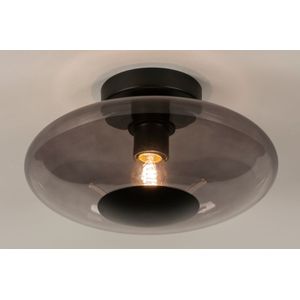 Luxe plafondlamp van rookglas met zwarte plafondplaat