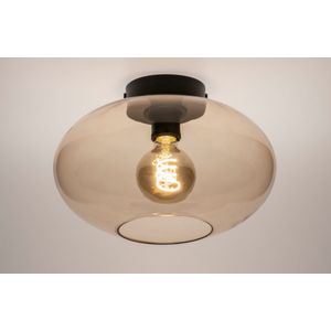 Moderne, sfeervolle plafondlamp voorzien van amberkleurig glas, geschikt voor vervangbaar led verlichting.