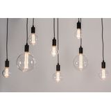 Grote plafondplaat met daaraan acht fittinglampen als hanglamp, geschikt voor led.