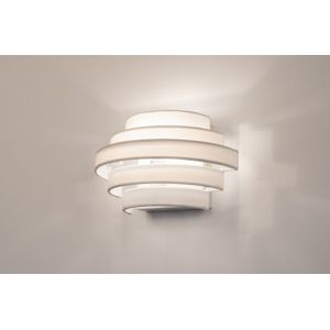 Witte wandlamp van stof in halfrond design met snoer en stekker