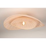 Grote Japandi plafondlamp met beige stof en organische vormen