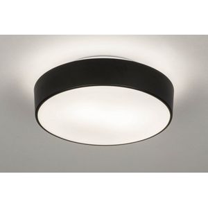 Zwarte basic plafonlamp in het rond met mat glas