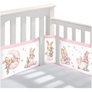 Buxibo - Baby Bed Omrander - Bedbumper - Hoofdbeschermer - Set van 2 - 340x30cm &amp; 160x30cm - Roze