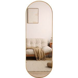 SensaHome Oval Passpiegel - Minimalistische Design Wandspiegel - Staande Spiegel met Metalen Rand - Modern - Kleedkamer Spiegel - 50x160CM - Goud