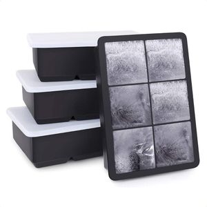 Buxibo - Luxe IJsblokvormen -  Set van 4 - Ice Cube Tray -  6 IJsblokken – IJsblokjes vorm met Deksel - Siliconen - Zwart