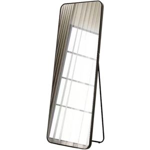 Buxibo - Minimalistische Design Passpiegel - Wandspiegel - Staande Rechthoekige Spiegel met Metalen Rand - Zwart - Modern - Kleedkamer Spiegel/ Badkamerspiegel - 50x160x3 CM