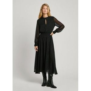 Pepe Jeansvoor vrouwen. PL953635 Anushka midi-jurk zwart (S), Casual, Polyester, Lange mouwen