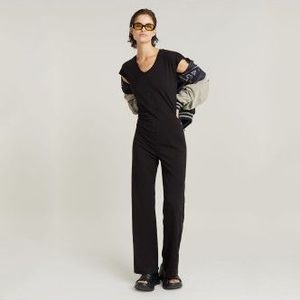 G-Starvoor vrouwen. D24575-B771-6484 Geribbelde uitlopende jumpsuit zwart (L), Casual, Korte mouwen, Biologisch katoen, Duurzaam