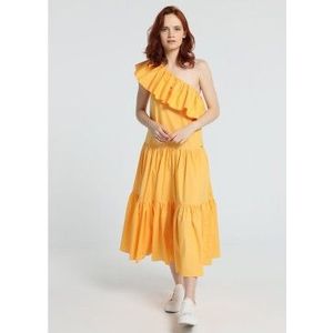 Victorio & Lucchino, V&Lvoor vrouwen. 3593738 Witte midi-jurk met off-the-shoulder schouders (L), Casual, Katoen, Mouwloos / spaghettibandje