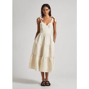 Pepe Jeansvoor vrouwen. PL953473 Emereal beige jurk (L), Casual, Vlas, Mouwloos / spaghettibandjes, Duurzaam