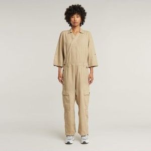 G-Starvoor vrouwen. D26008-D454-D848 Beige wikkel jumpsuit (XL), Casual, Katoen, Lange mouwen, Duurzaam, Gerecycled Katoen