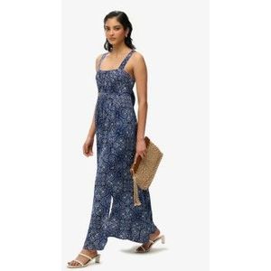Superdryvoor vrouwen. W8011879A Bedrukte lange jurk met blauwe strik op de rug (S), Casual, Viscose, Mouwloos / spaghettibandjes