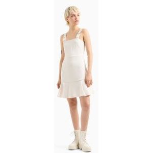 Armani Exchangevoor vrouwen. XW000141AF10840U1003 Fit & flare korte jurk wit ecru (S), Casual, Polyester, Mouwloos / spaghettibandjes