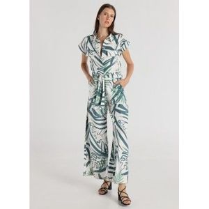 Victorio & Lucchino, V&Lvoor vrouwen. 305028116 Jumpsuit met tropische print en zakken halternek groen (L), Casual, Viscose, Korte mouwen
