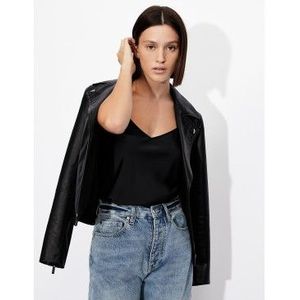 Armani Exchangevoor vrouwen. 8NYH05YNZ5Z1200 Satijnen T-shirt zwart (XL), Casual, Polyester, Mouwloos / spaghettibandjes