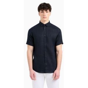 Armani Exchangevoor mannen. XM001223AF14619UB101 Marine Vrijetijdshirt (S), Casual, Vlas, Korte mouwen, Marineblauw