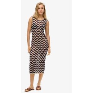Superdryvoor vrouwen. W8011848A Marine zigzag midi gebreide jurk (S), Casual, Viscose, Mouwloos / spaghettibandjes, Marineblauw
