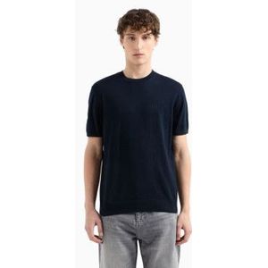 Armani Exchangevoor mannen. 8NZM5CZM3JZ1510 Gebreide marine trui (XL), Casual, Katoen, Korte mouwen, Marineblauw