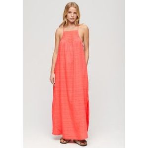 Superdryvoor vrouwen. W8011672A Lange strandjurk koraal met halternek (S), Casual, Viscose, Mouwloos / spaghettibandjes