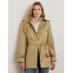 LAUREN RALPH LAUREN - Trenchcoat - Beige - Nylon/Polyamide - Met Riem en Leren Afwerking