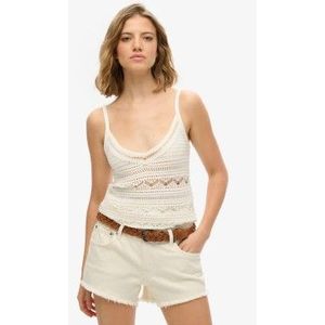 Superdryvoor vrouwen. W6012031A Witte gehaakte top (M), Casual, Katoen, Mouwloos / spaghettibandjes