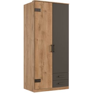 Stratum - Kledingkast - Houtlook - Eiken/Grafiet - Draaideuren - Industrieel