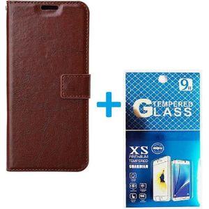 Boekhoesje en 2x Screenprotector geschikt voor iPhone 13 Pro -  Bruin