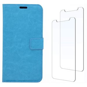 LuxeBass hoesje geschikt voor iPhone Xs Max hoesje book case + 2x Glas Screenprotector turquoise