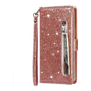 Hoesje geschikt voor Samsung Galaxy A02s Glitter Bookcase met rits - hoesje - portemonneehoesje - Rosé Goud